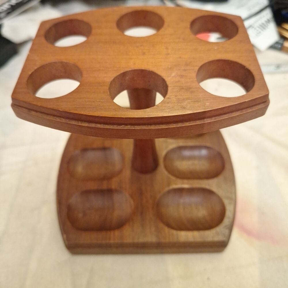Decatur Industries Walnut Pipe Stand Holds 6 Felt Bottom Vintage Brown